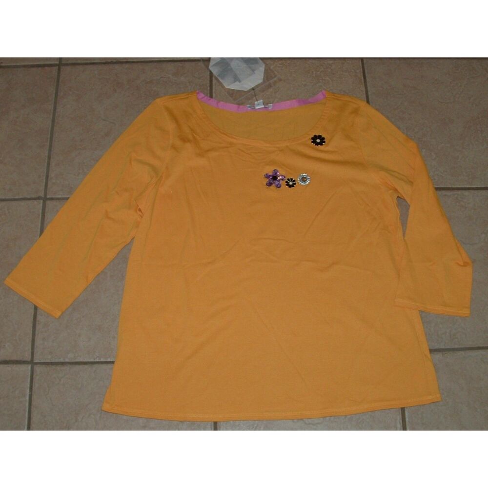 NEW Golden Yellow Sz XL Embellished Cotton Blend Shirt ISAAC MIZRAHI LIVE